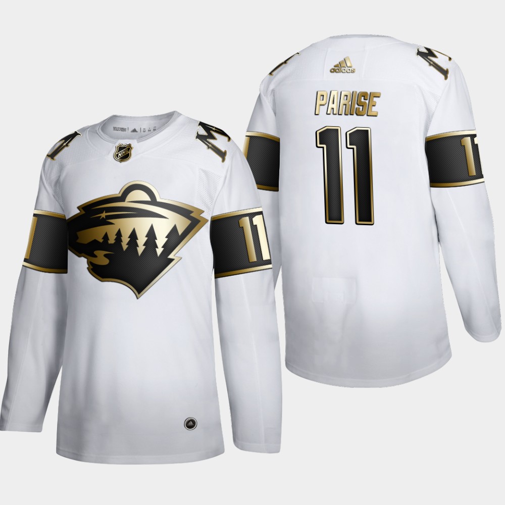 Cheap Minnesota Wild 11 Zach Parise Men Adidas White Golden Edition Limited Stitched NHL Jersey